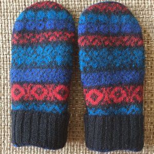 Felted Alpaca Wool Mittens - Multi Color/Teal Palm from Repurposed Sweaters